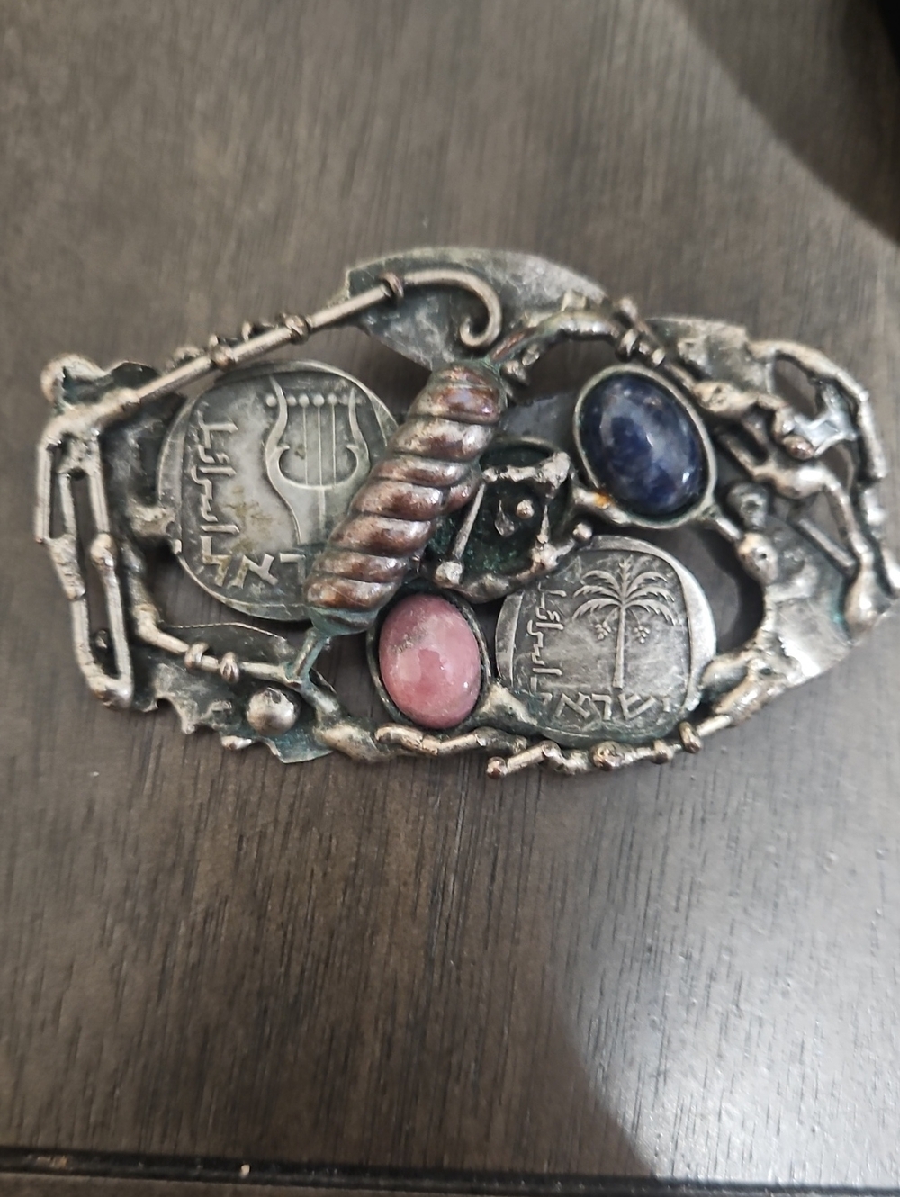 Handcrafted Artisanal Mixed Stone Vintage-Style Brooch